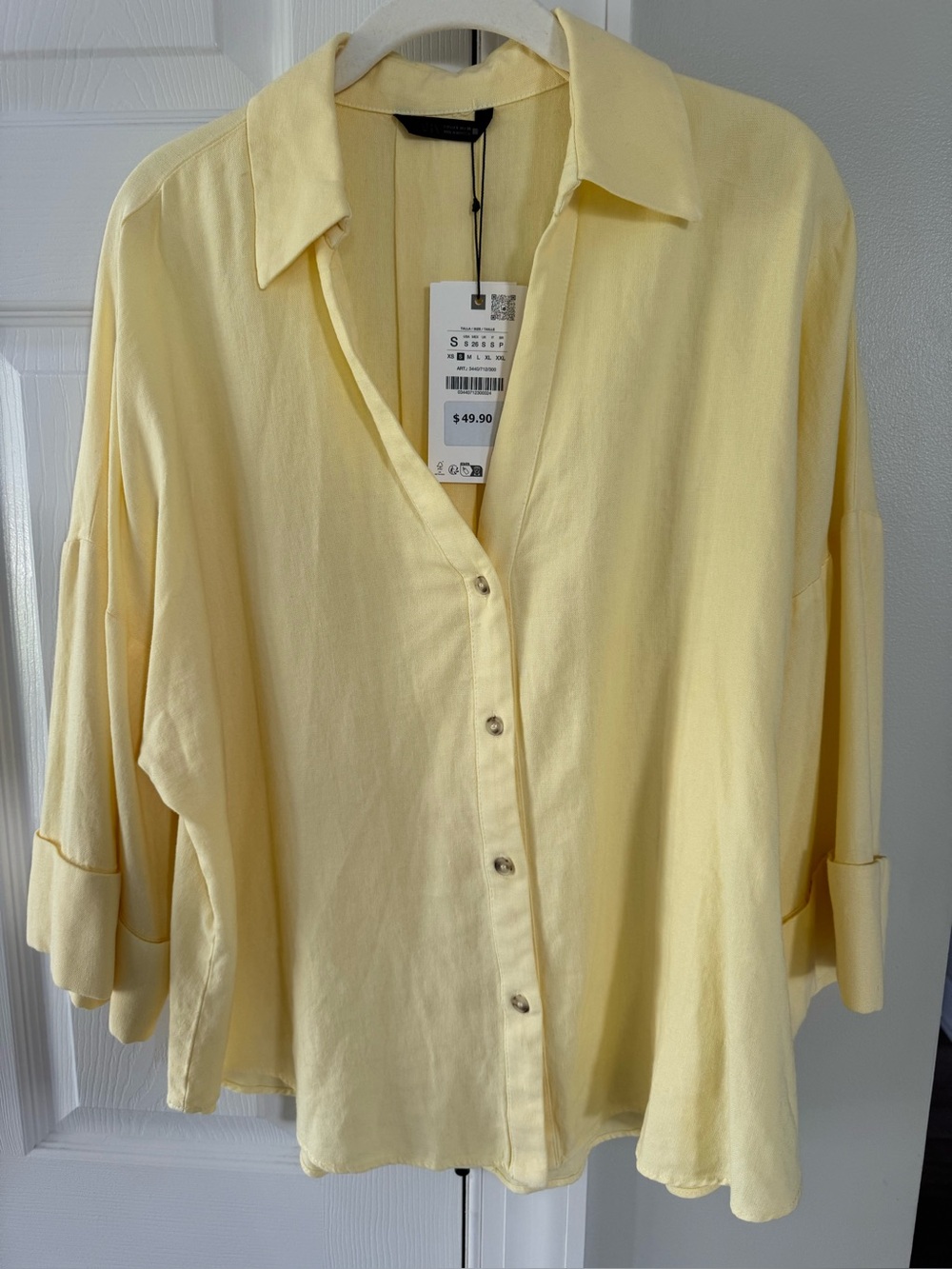 Zara wide sleeve linen shirt size small NWT